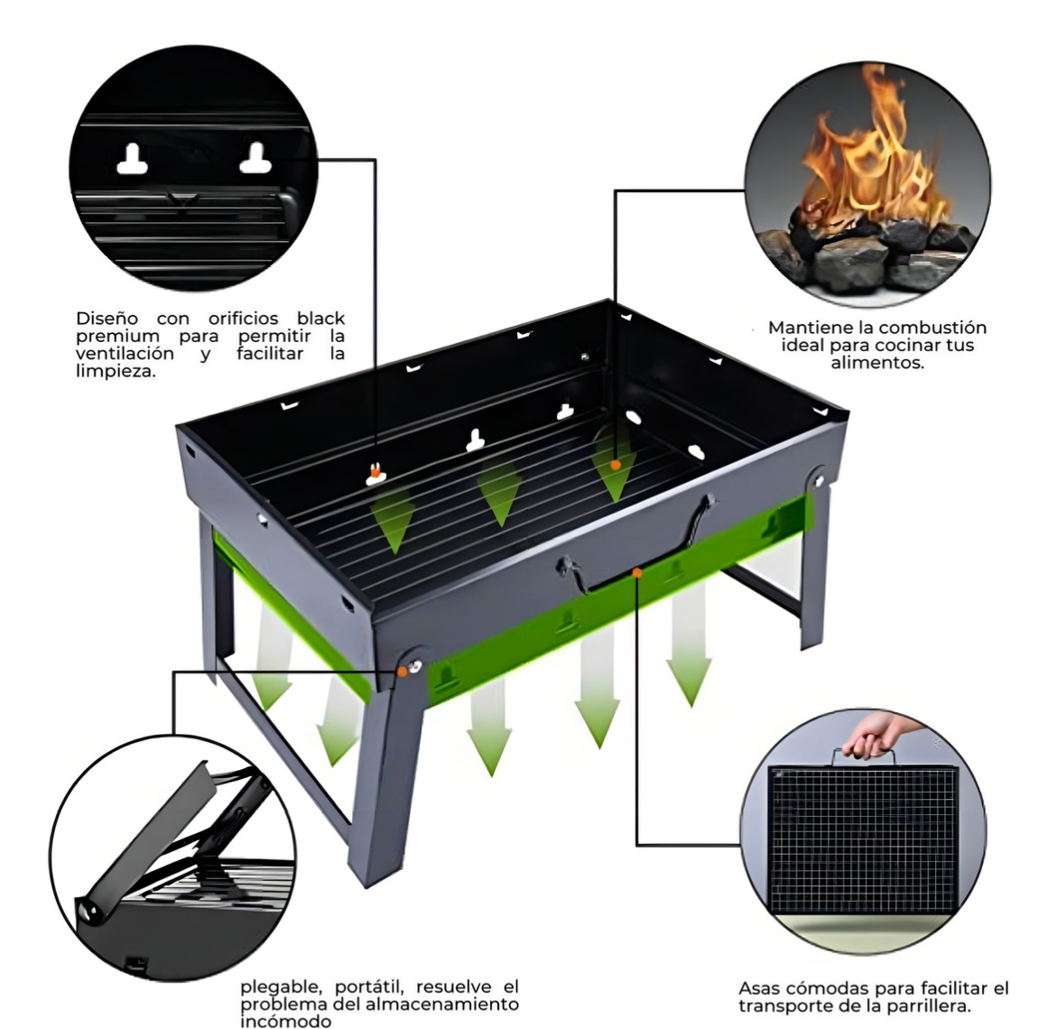 Parrilla Plegable Portátil Camping Carbon Color Negro